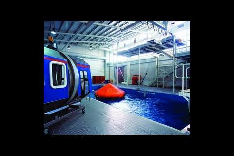 The survival training pool, which includes a helicopter test rig and weather simulation. 